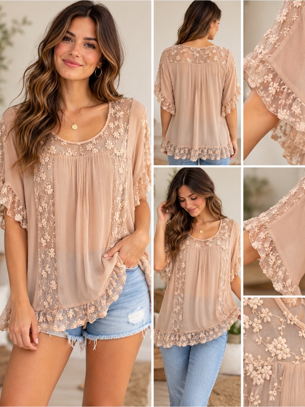 World Market Embroidered Sheer Peasant Tunic Top Pink L/XL